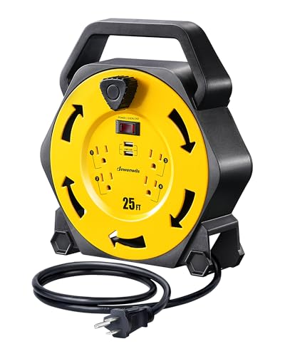 DEWENWILS 25FT Extension Cord Reel, Hand Wind Retractable Cord Reel