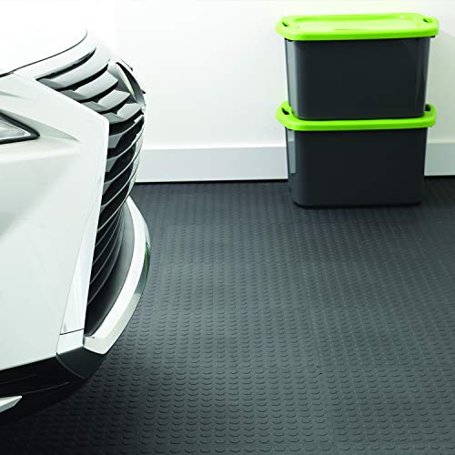VersaTex Garage Floor 18 x 18 inch Square Plastic Raised Coin Interlocking Floor Tiles for Home Gym, Garage Flooring, Trade Show Flooring, Basement Tiles, 24 Pack (Black)