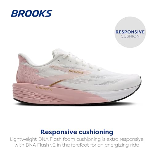 Brooks Women’s Launch 11 Neutral Running Shoe - White/Gold/Pink - 11 Medium
