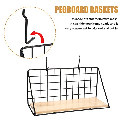 Coume Pegboard Shelves with Steel Pegboard Brackets and Hooks Tool Organizer Storage Tray Garage Basket Storage Display Accessories (Black)