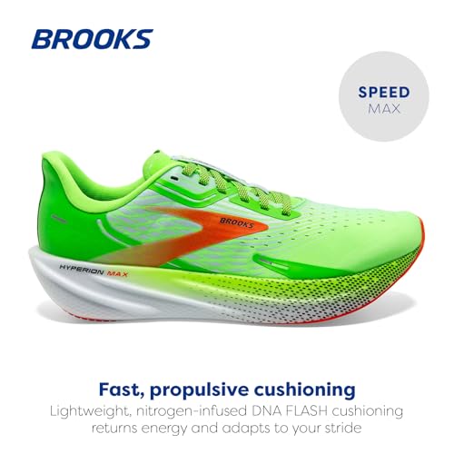 Brooks Men’s Hyperion Max Neutral Running Shoe - Green Gecko/Red Orange/White - 10.5 Medium