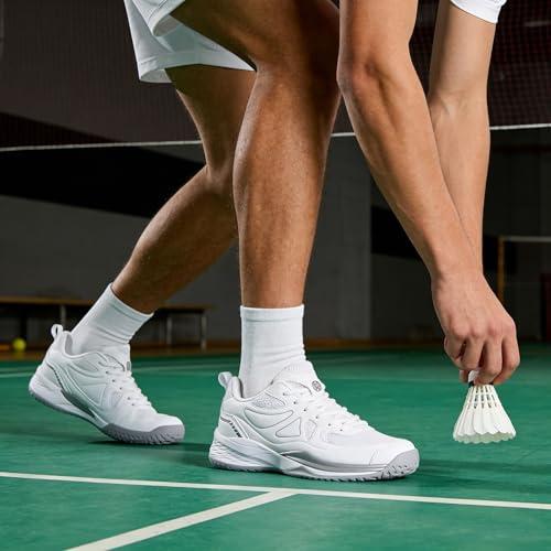 Sisttke Men's Badminton Pickleball Tennis Shoes White/Silver