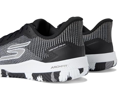 Skechers Women's Pickleball Viper Court Pro 2.0 Sneaker, Black/White, 6.5 Medium