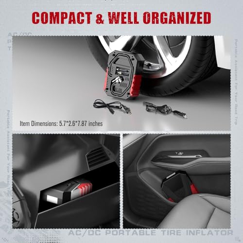 AVID POWER Tire Inflator Portable Air Compressor, 12V DC/110V AC, Compact