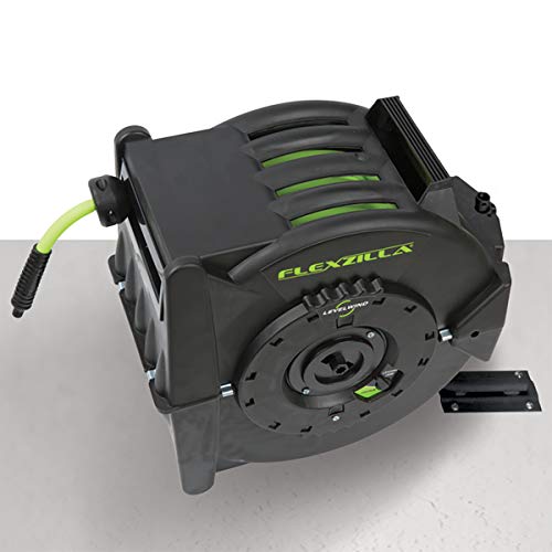 Flexzilla Levelwind Retractable Air Hose Reel, 3/8 in. x 75 ft., Heavy Duty, Lightweight, Hybrid, ZillaGreen - L8306FZ