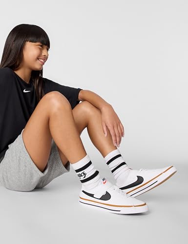 Nike Unisex Kids Court Legacy, White/Black/Desert Ochre/Gum Light Brown, 1Y