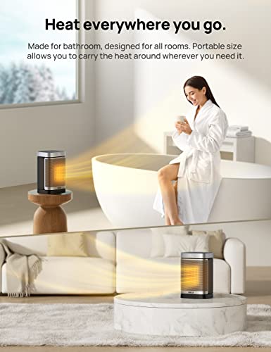 DREO Space Heater for Bathroom and Indoor, Portable Heater, 1500W Safe and Quiet PTC Ceramic Heater, 41-95°F Digital Thermostat, 70°Oscillating, Remote, ALCI Safety Plug, 12h Timer, 5 Modes