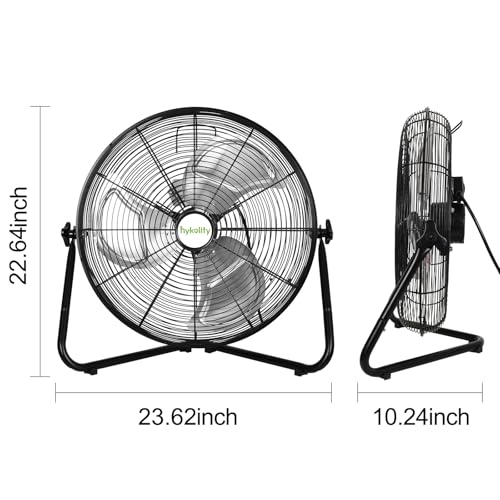 hykolity 20" High Velocity Floor Fan, 3-Speed 4650 CFM Heavy Duty Industrial Metal Shop Fan with Wall-Mounting System, Ideal for Commercial, Garage, Greenhouse and Gym