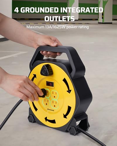 DEWENWILS 25FT Extension Cord Reel, Hand Wind Retractable Cord Reel