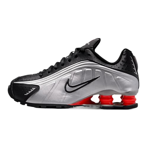 Nike Shox R4 Big Kids' Shoes (CW2626-005, Metallic Silver/Black/Picante Red/Metallic Silver) Size 6