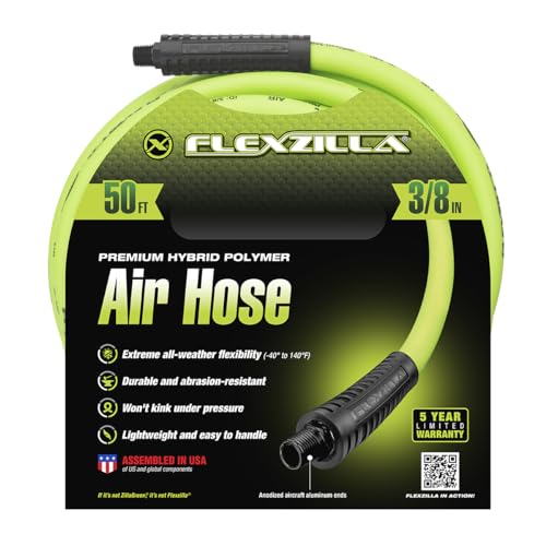 Flexzilla Air Compressor Hose, 3/8 in. x 50 ft., 1/4 in. MNPT Fittings, No-Kink, All Weather, Lightweight, Premium Hybrid Polymer, 300 PSI, ZillaGreen