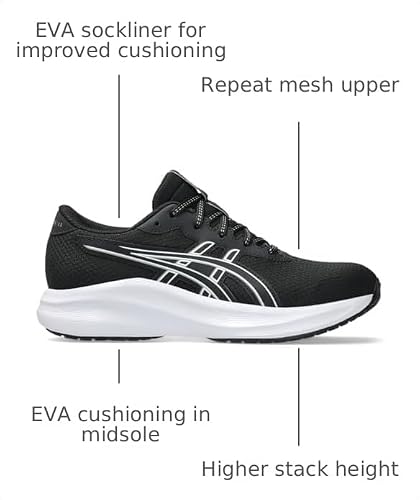 ASICS Kid's Gel-Excite 11 Grade School Running Shoes, 4.5, Black/Meteor Grey