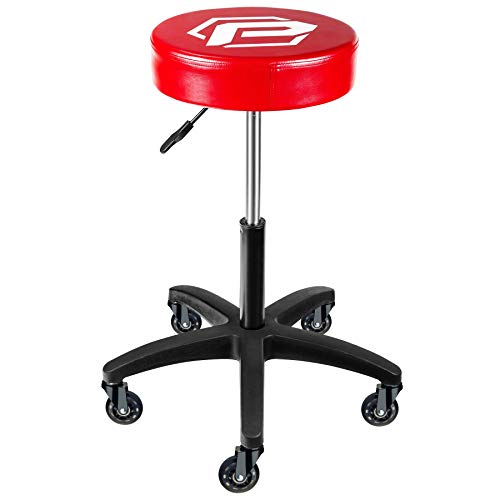Powerbuilt Rolling Shop Stool with Adjustable Height, Mechanic Detailer Garage Seat with Padding - 240250, Red