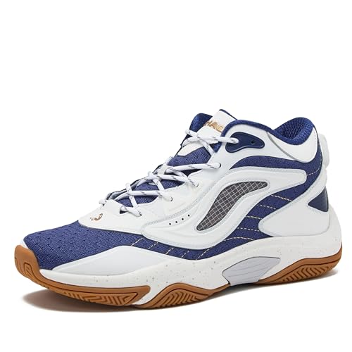 SHAQ Speed Demon 2.0 High Top Basketball Shoes for Men, Indoor or Outdoor Court Basketball Mens Sneakers - Black or White and Blue Size 8 to 13 - White/Dark Blue, 13 Medium