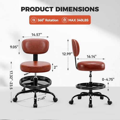 BestGlory Shop Stool with Wheels for Garage, Mechanics Rolling Chair with Backrest, Adjustable Height Heavy Duty Garage Stool with Footrest and Storage Tray, Swivel Task Chair for Workshop Salon