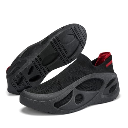 IWIHMIV Running Shoes Men Non Slip Lightweight Walking Sneakers Comfortable Soft Soled Athletic Workout Shoes（Black,9