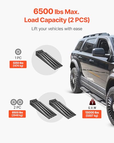 VEVOR Car Ramps, 2 PCS 13000 lbs GVW Capacity, 6.3 in Lift Height, Portable High Profile Car Service Ramps for Home Garage Maintenance and Oil Changes, Heavy Duty for Truck SUV Vehicle Repair, Black