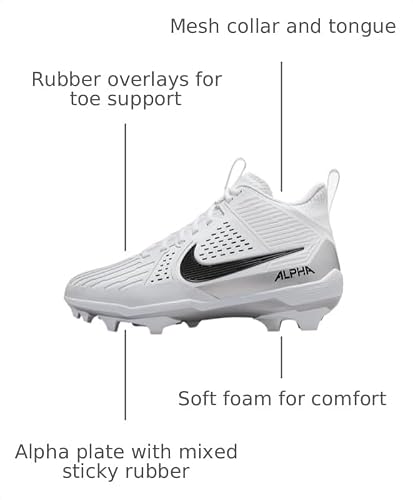 Nike Alpha Menace Strong Men's Football Cleats (II5139-100, White/Metallic Silver/Black) Size 9