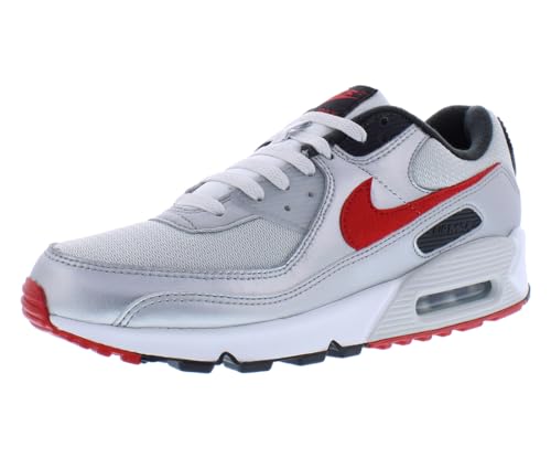 Nike Air Max 90 Men's Trainers Sneakers Fashion Shoes DX4233 (Photon Dust/Metallic Silver/Black/University Red 001) UK8 (EU42.5)