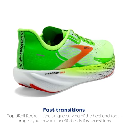 Brooks Men’s Hyperion Max Neutral Running Shoe - Green Gecko/Red Orange/White - 10.5 Medium