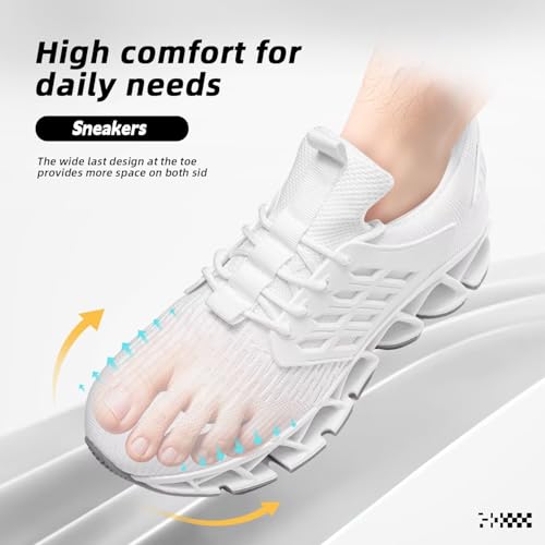 Mens Walking Shoes Slip on Blade Tennis Casual Fashion Trail Running Sneakers Comfort Non Slip Work Sport Athletic Trainers White