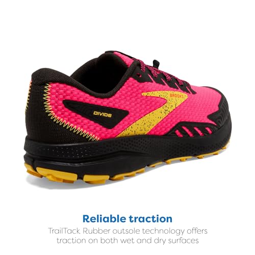 Brooks Women’s Divide 4 Trail Running Shoe - Diva Pink/Black/Lemon Chrome - 5.5 Medium