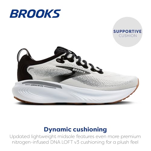 Brooks Men’s Adrenaline GTS 25 Supportive Running & Walking Shoe - White/Black/White - 10.5 Wide