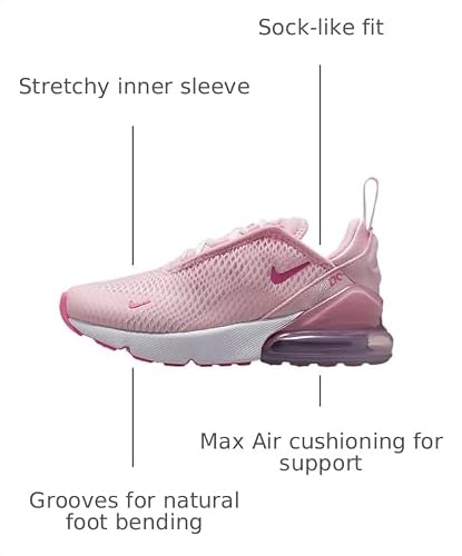 Nike Air Max 270 Little Kids' Shoes (IB4436-663, Pink Foam/Summit White/Platinum Violet/Playful Pink) Size 11