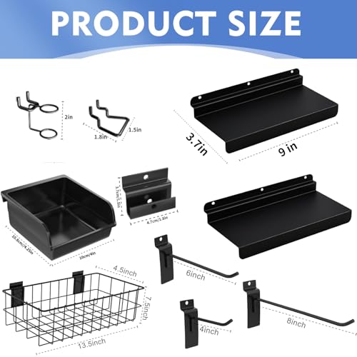 BeapTcely 40 Pcs Slatwall Accessories Set - Includes Metal Wire Baskets, Storage Bins, Hooks, Screwdriver Holders and Shelves for Garage and Room Storage