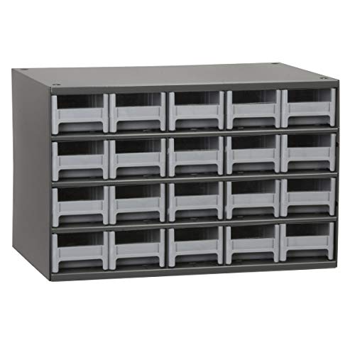 Akro-Mils Steel Garage Storage Cabinet, Small Parts Organizer Metal Cabinet for Hardware, Nails, Screws, Bolts, Nuts, and More, 17" W x 11" D x 11" H, 20-Drawer, Gray Cabinet/Gray Drawers (19320)