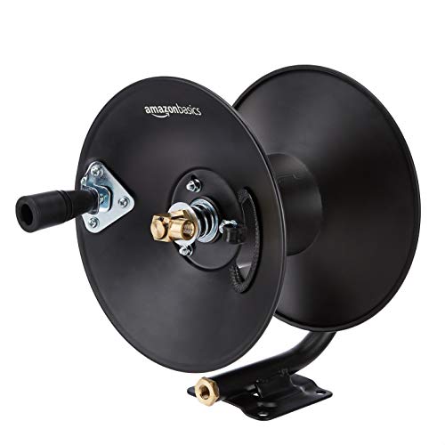 Amazon Basics Retractable Air Hose Reel - Fits 3/8-Inch 50-Feet Air Compressor Hoses, Portable, Works Well, 300PSI, Black, Hoses Excluded, Not for Water/Pressure Washers