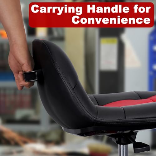 FreekyFit Rolling Shop Stool with Wheels, Adjustable Garage Mechanic Stool Seat Shop Roller Work Chair Mobile Rolling Seat with Tool Tray, 2 Cup Holders, 4" Casters, 350 LBS, Heavy-Duty, Red
