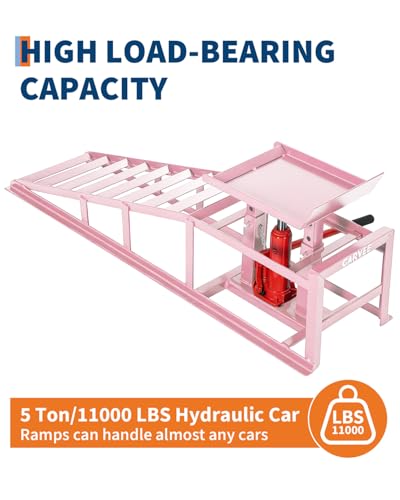 Garvee 2 Pack Hydraulic Car Ramps for Oil Changes, 5 t 11050 LBS Heavy Duty Steel Car Lift Ramp - Low Profile, High Lift 9.4 in-13.34 in, Safety Garage Ramps for Trucks & Vehicles, Pink