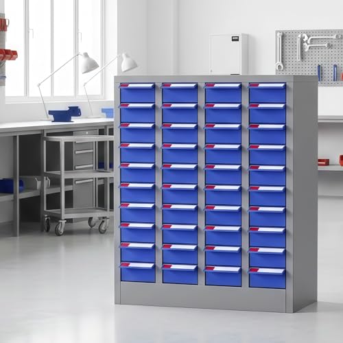 QUARPAL 40-Drawer Small Parts Cabinet Organizer with 200 Dividers, 40 Labels, Heavy Duty Steel Bolt Bin with ABS Drawers, Bolt and Nut Tool Storage Cabinet for Hardware, Nut, Bolt, Screw