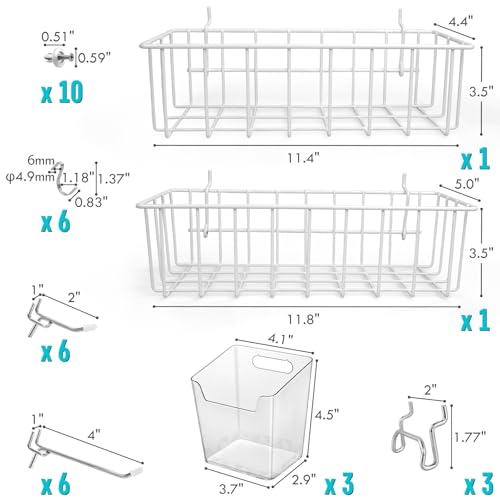 Pegboard Organizers, Peg Board Baskets Clear Cups Multiple Hooks 33 Pack