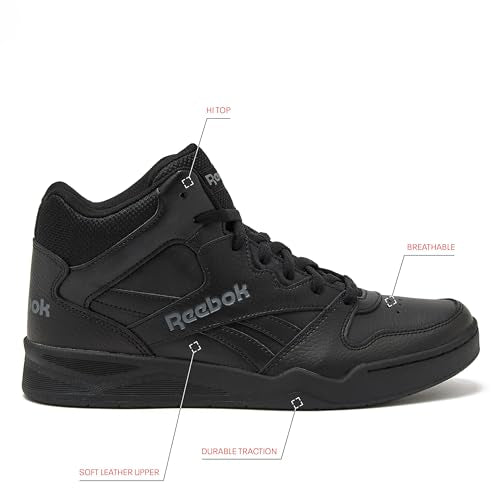 Reebok Royal BB4500 Hi2 High Top Sneakers for Men, Black or White Mens Basketball Shoes, Medium or Wide Width Size 7 to 14 Athletic Mens Shoes, Black/Alloy, 12 Extra Wide
