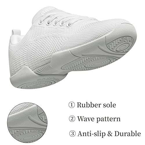 BAXINIER Girls White Cheerleading Shoes Breathable Youth Cheer Competition Sneakers Athletic Training Dance Tennis Walking Shoes - White 3 Big Kid