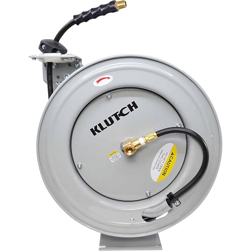 Klutch Auto-Rewind Air Hose Reel, 3/8in. x 50ft. Hose, 300 PSI