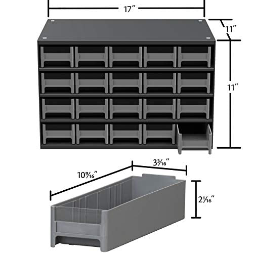 Akro-Mils Steel Garage Storage Cabinet, Small Parts Organizer Metal Cabinet for Hardware, Nails, Screws, Bolts, Nuts, and More, 17" W x 11" D x 11" H, 20-Drawer, Gray Cabinet/Gray Drawers (19320)