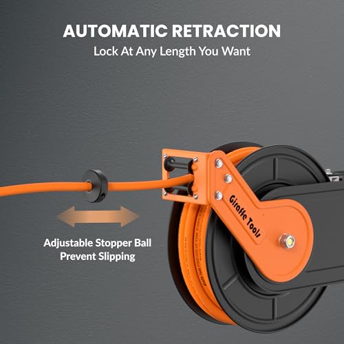 Giraffe Tools TA15 Retractable Air Hose Reel, 3/8" x 50ft, Open Steel