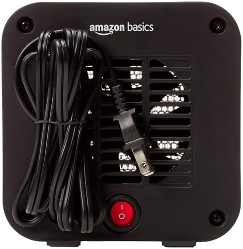 Amazon Basics Ceramic Portable Mini Space Heater for Office Desk, Indoor Use, Fast Heating, Energy Efficient, 500W, With Tip-Over Protection, Lightweight 1.4 lbs, Black, 5.87"D x 3.15"W x 5.95"H