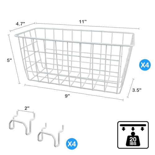 Pegboard Baskets 4 Pack Peg Board Metal Shelves Organizers (Medium, White)