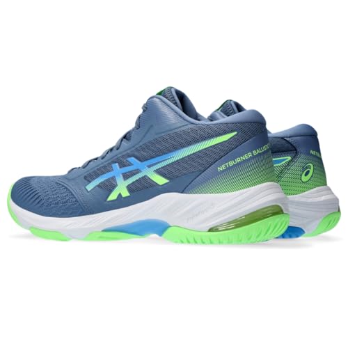 ASICS Men's Netburner Ballistic FlyteFoam Mid Top 3 Volleyball Shoe, 8, Denim Blue/Waterscape