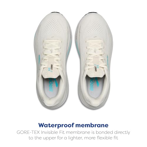 Brooks Women’s Ghost 17 GTX Waterproof Supportive Running & Walking Shoe - Coconut/Oyster/Blue - 6.5 Medium