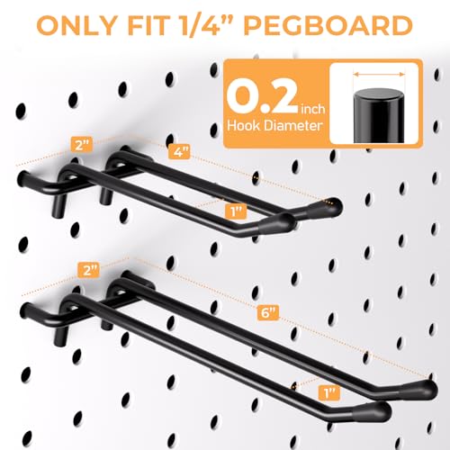 INCLY 36 Pack 4/6 Inch Double Arm Black Pegboard Hooks, 1/4" Heavy Duty