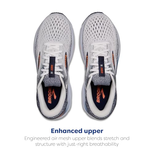 Brooks Men’s Ghost 16 Neutral Running Shoe - White/Peacoat/Orange - 10.5 Medium
