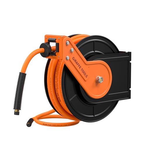 Giraffe Tools Retractable Air Hose Reel 25ft 3/8" Hybrid Hose Garage