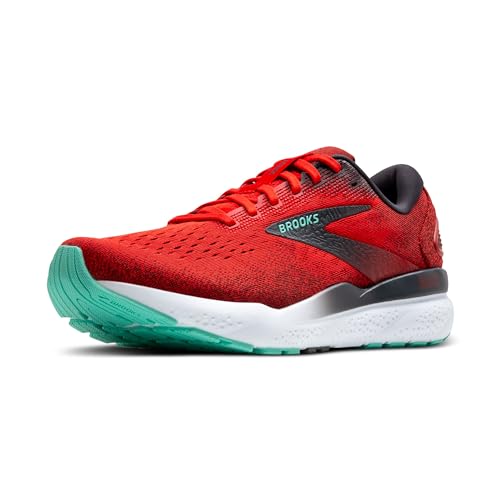 Brooks Men’s Ghost 16 Neutral Running Shoe - Fiery Red/Ebony/Cockatoo - 9 Medium