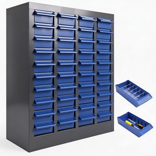 Small Parts Storage Cabinet, 40 Drawer Steel Bolt Nut Hardware Organizer with Dividers & Labels, Heavy Duty Garage Tool Storage for Workshop Screw Fastener Organization
