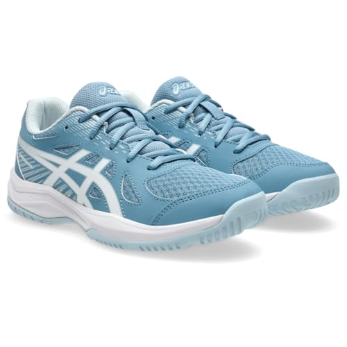 ASICS Kid's Upcourt 6 Grade School Volleyball Shoes, 4, SABA Blue/White